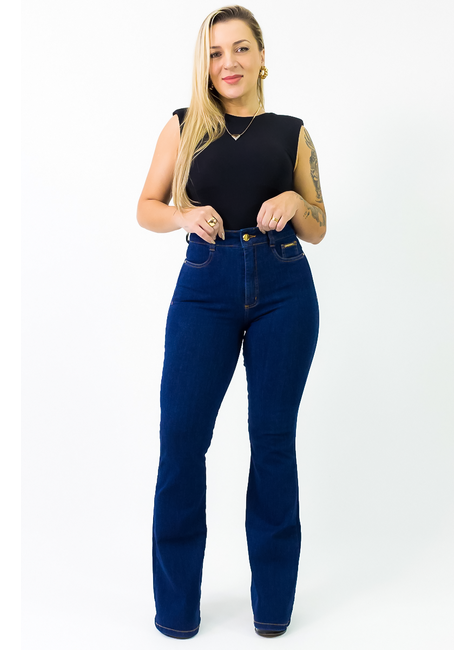 CHM Store - Calça Flare Cintura Super Alta CHAPA BARRIGA Jeans Escura