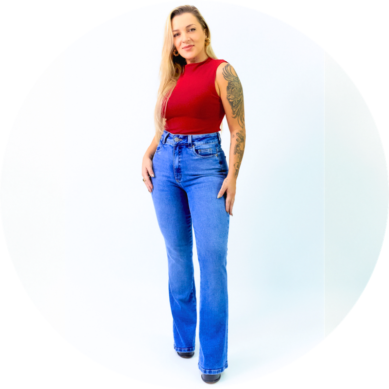CHM STORE - Calça Flare Jeans Cintura Super Alta CHAPA BARRIGA