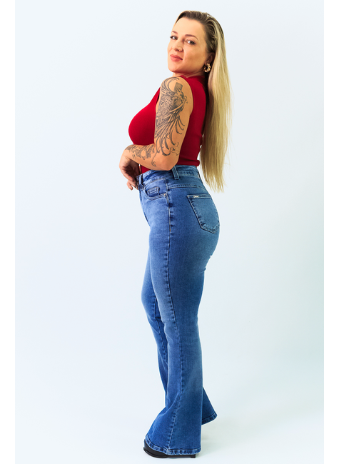 CHM STORE - Calça Flare Jeans Cintura Super Alta CHAPA BARRIGA